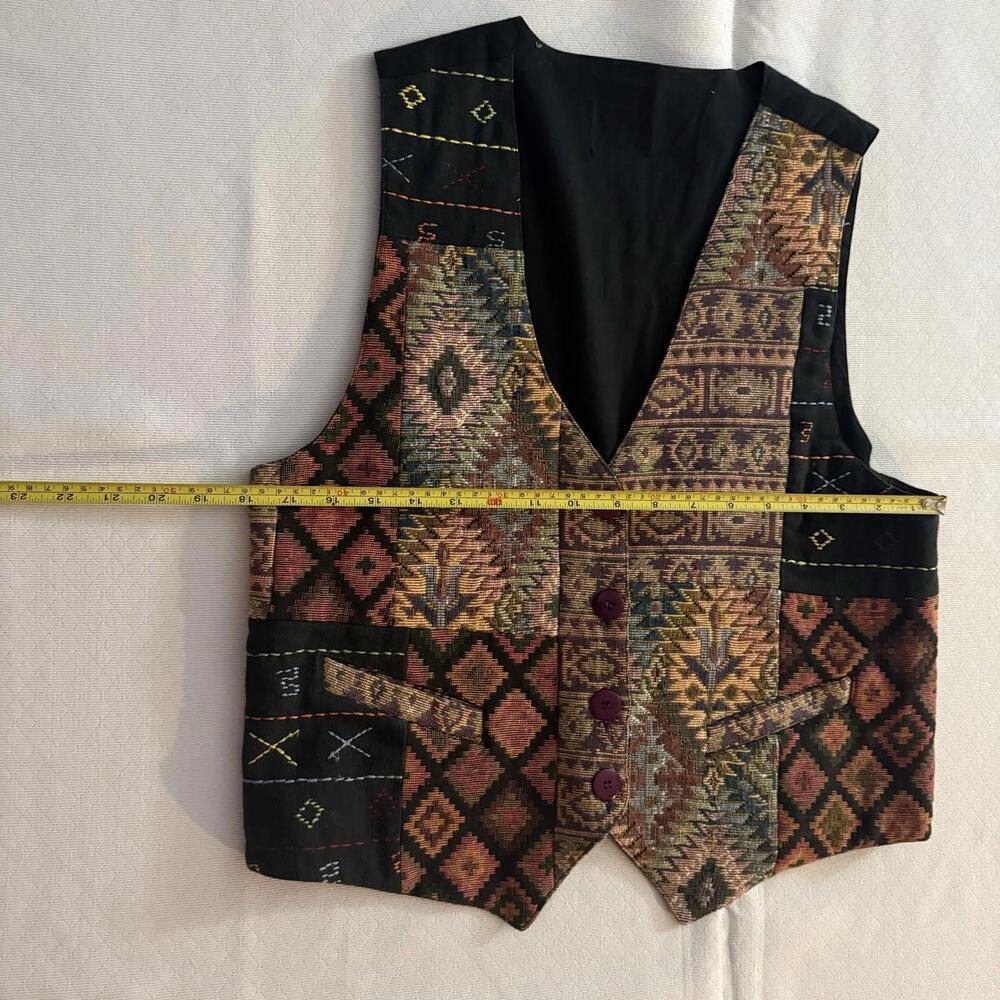 Vintage Tapestry Vest Womens. Cotton, Handmade. Size M. Southwestern 90s Boho - Picture 6 of 8